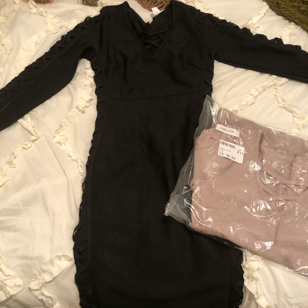 New Venus Fitted black or rose pink dress size M